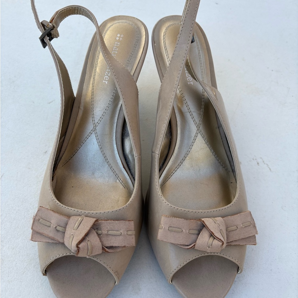 Bakers Women's Beige Peep-Toe Slingback Heels